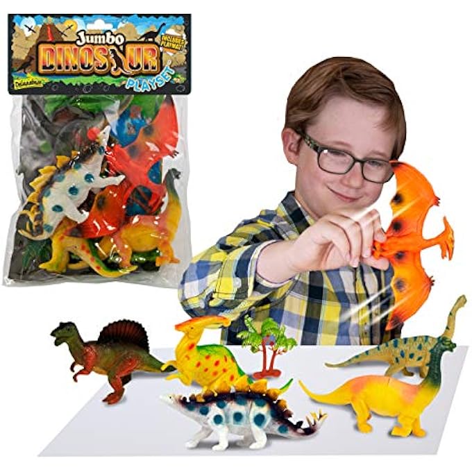 Deluxebase JUMBO PLAYSET - DINOSAUR FROM LARGE DINOSAUR FIGURES TOY SET. BAG OF LARGE DINOSAUR TOYS INCLUDING STEGOSAURUS, PTERODACTLY AND SPINOSAURUS. PERFECT DINO TOYS FOR BOYS AND GIRLS - Image 1